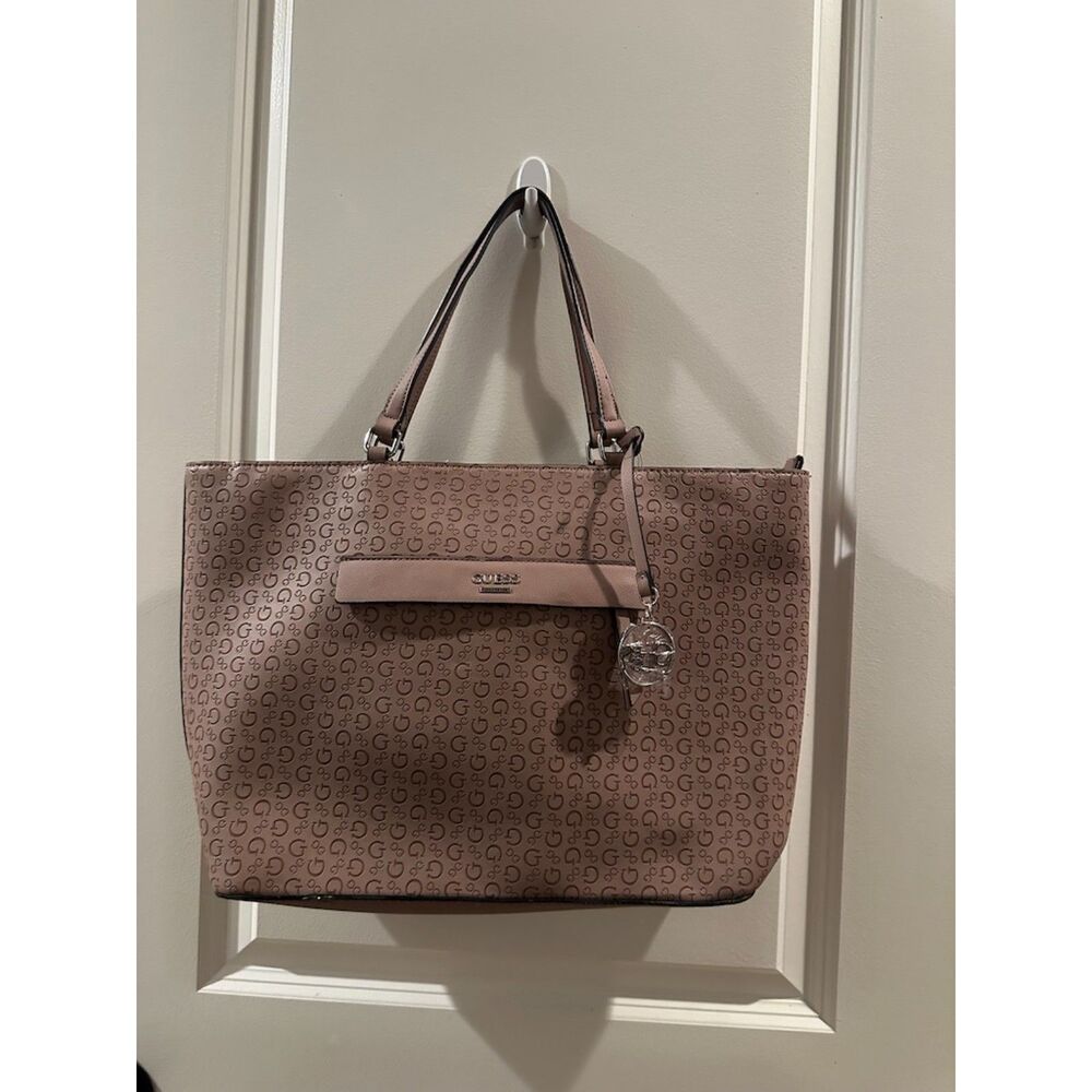 NWOT Guess Women's Light Brown Monogram Tote Bag 17"